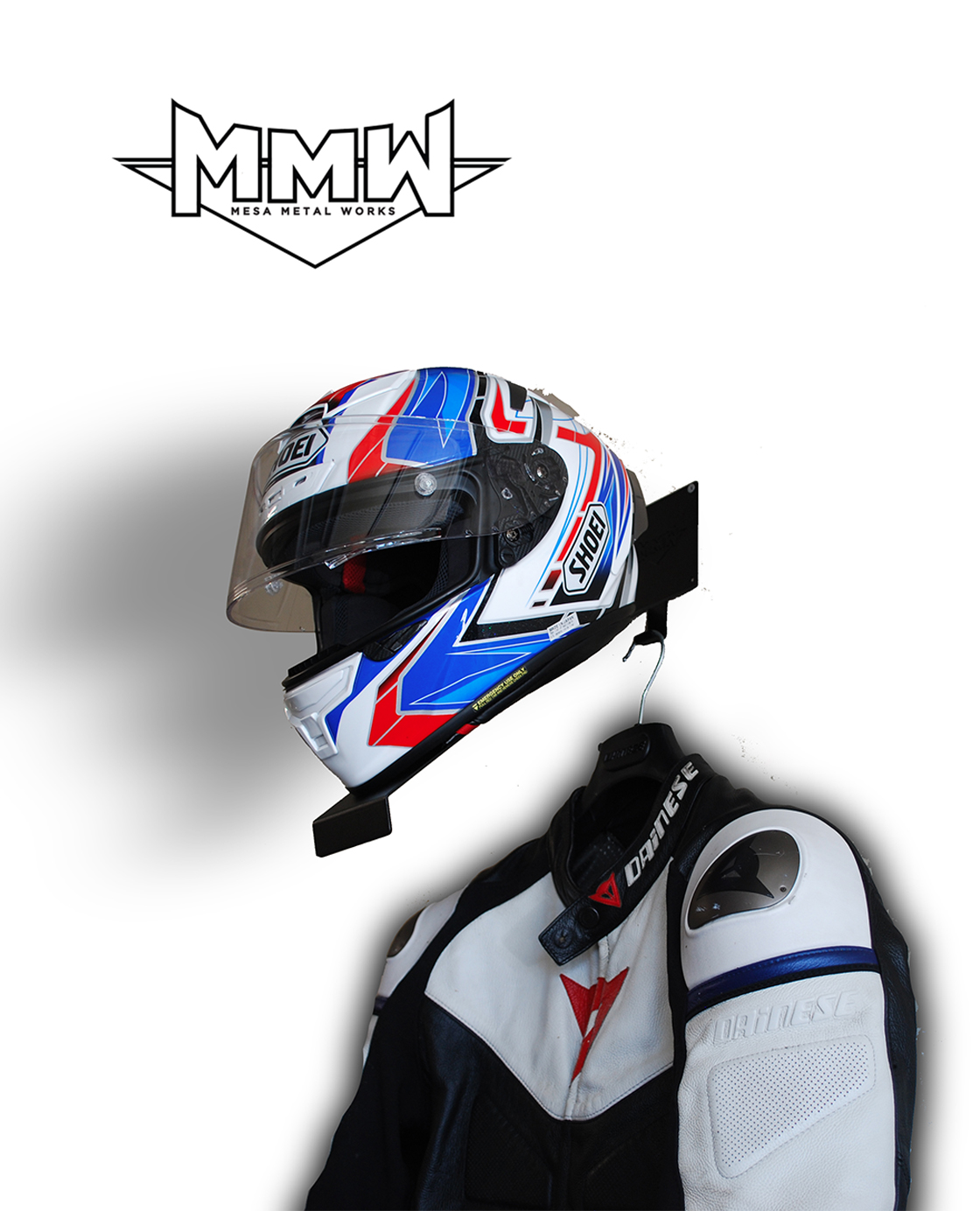 Motorcycle helmet store and jacket holder